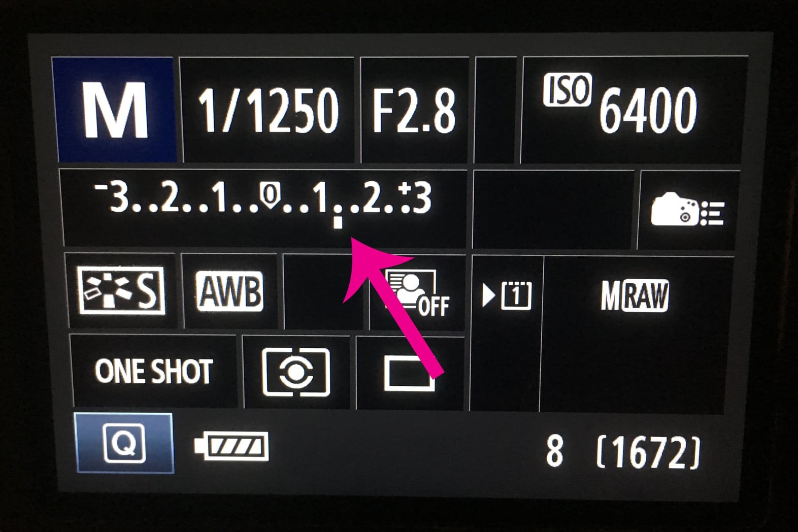 image of camera menu showing high iso and exposure settings