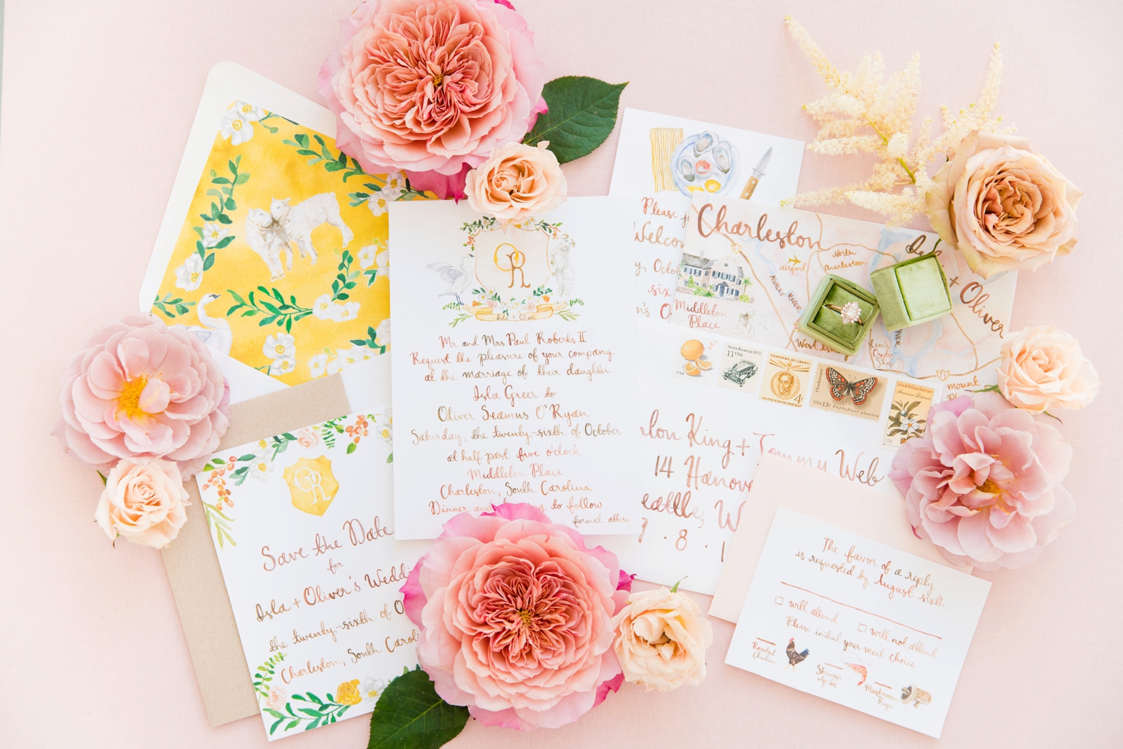 Styled Wedding Invitation Suite with Flowers