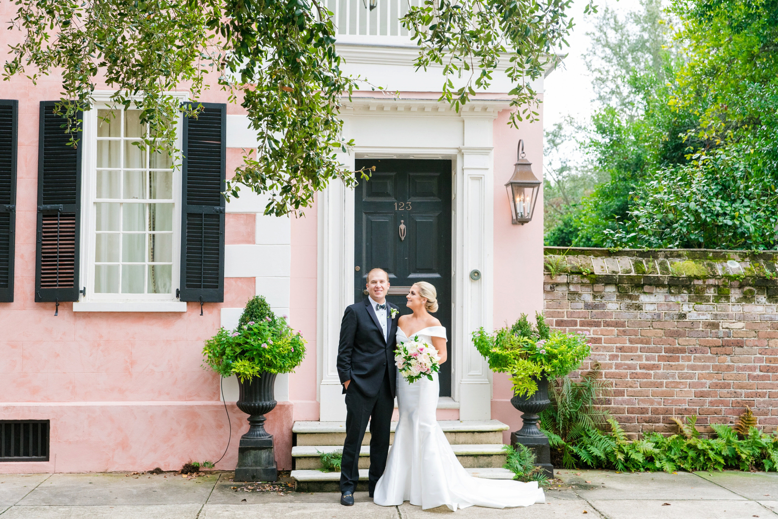 Black White Pink Fall Wedding Wickliffe House Charleston SC