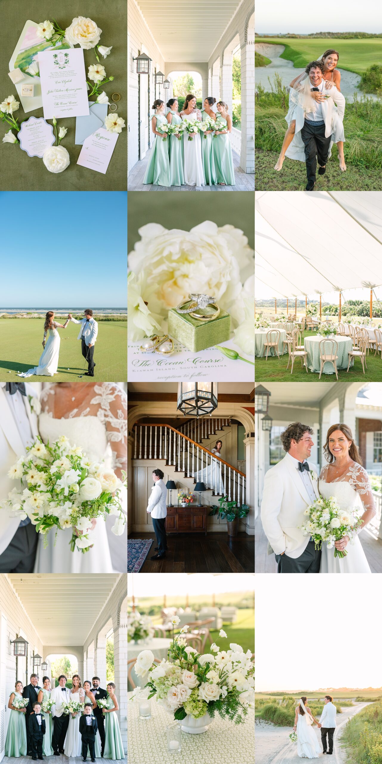 Wedding Highlights green white summer wedding ocean course kiawah island